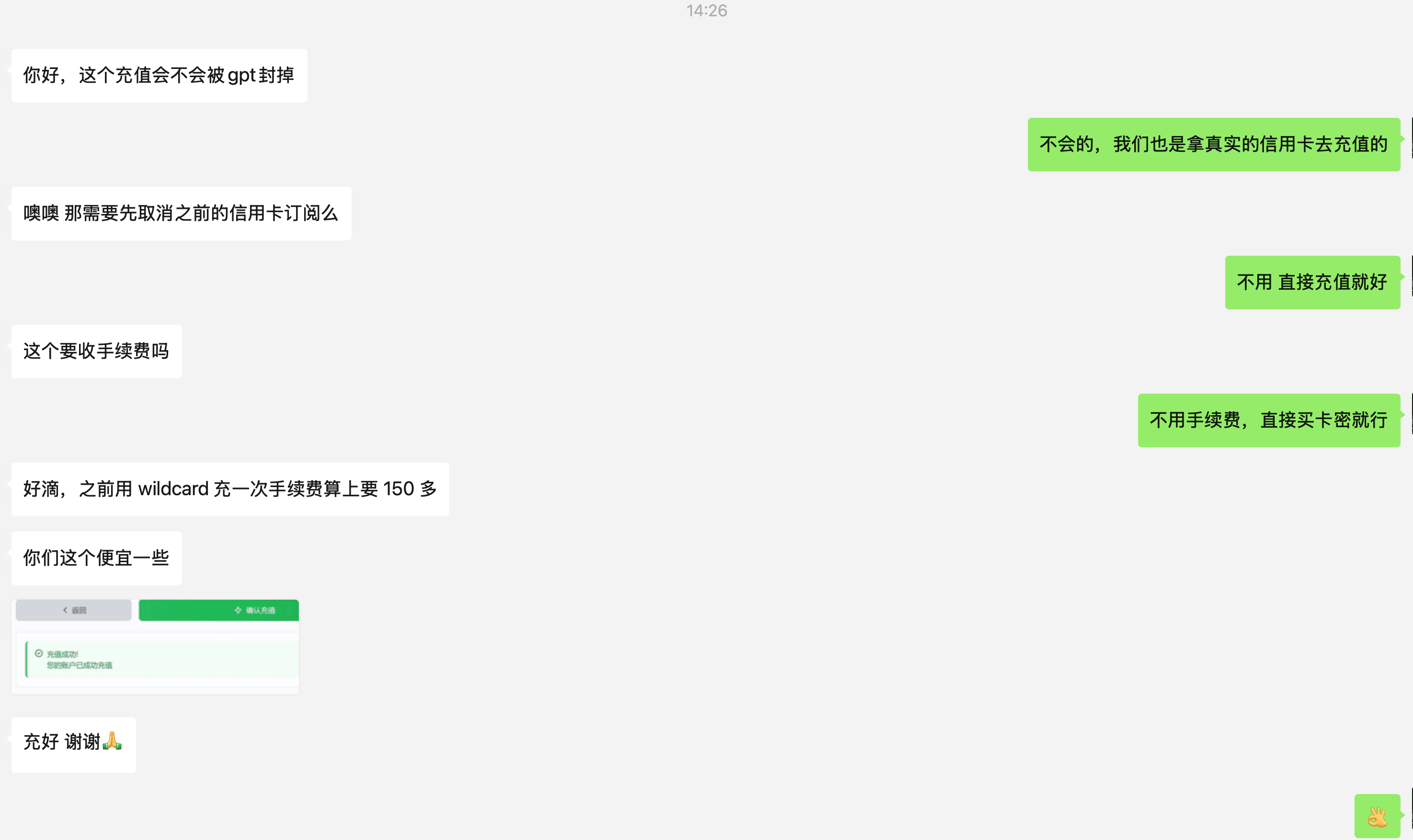 微信聊天反馈:用户确认 ChatGPT Plus 充值到账